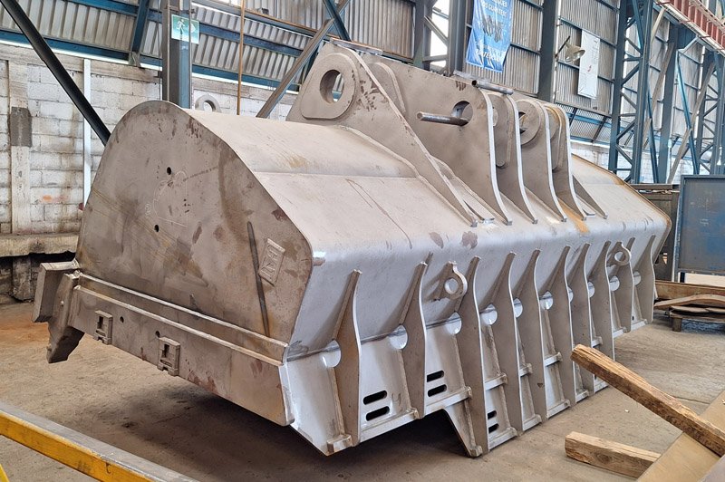 Heavy equipment bucket fabrication in progress