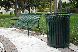 park benches trash cans