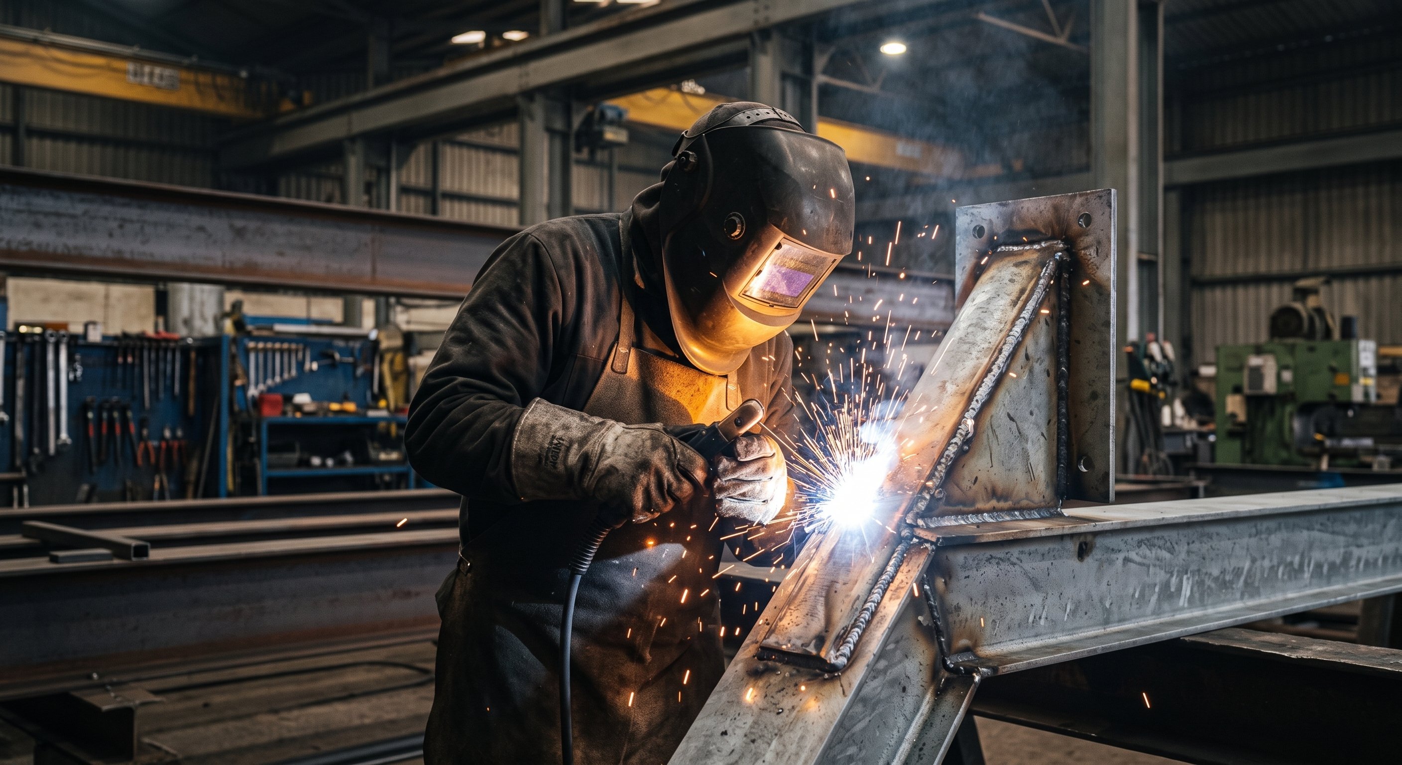 Welding a transmission tower cross-arm bracket